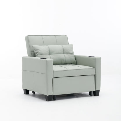 Divano letto trasformabile in similpelle verde con porte USB