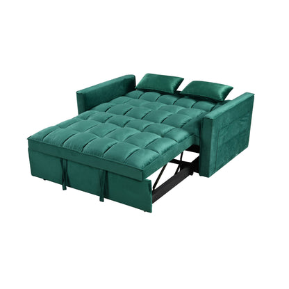 Divano letto trasformabile in flanella verde con contenitore