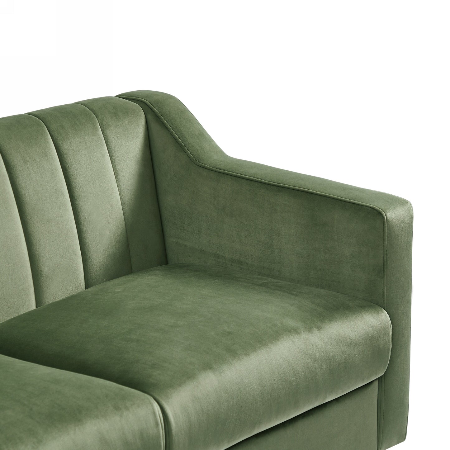 Divano Chesterfield imbottito in velluto verde Mid-Century Modern 55 con struttura in legno e cuscini per soggiorno