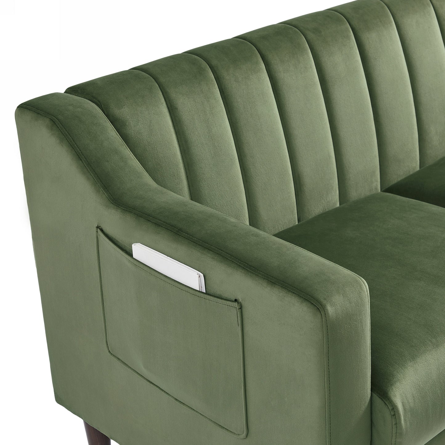 Divano Chesterfield imbottito in velluto verde Mid-Century Modern 55 con struttura in legno e cuscini per soggiorno