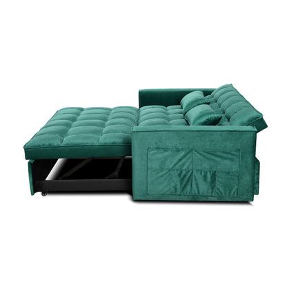 Divano letto trasformabile in flanella 3 in 1 Green Modern 55.12 con schienale regolabile e spazio di archiviazione per il soggiorno
