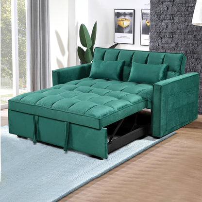Divano letto trasformabile in flanella 3 in 1 Green Modern 55.12 con schienale regolabile e spazio di archiviazione per il soggiorno