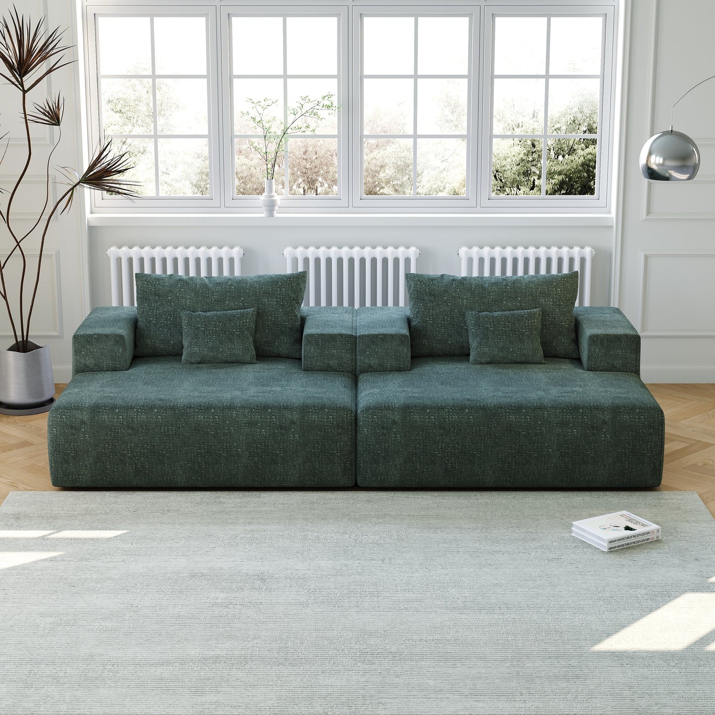 Divano letto singolo moderno verde da 55 pollici in ciniglia e spugna con cuscino per schienale per soggiorno