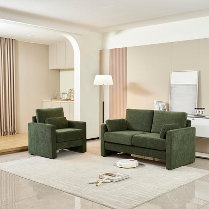 Divano a due posti in ciniglia verde moderno da 58,66 pollici con cuscini per lo schienale e cuscini per il soggiorno