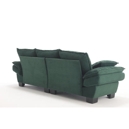 Divano a vela a 3 posti in velluto a coste verde moderno 88.6 con due cuscini e ampi piedini in plastica per il soggiorno