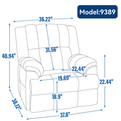 Poltrona reclinabile manuale oversize verde con funzione di rotazione a 360° e oscillazione, rivestimento in tessuto morbido per il comfort del soggiorno