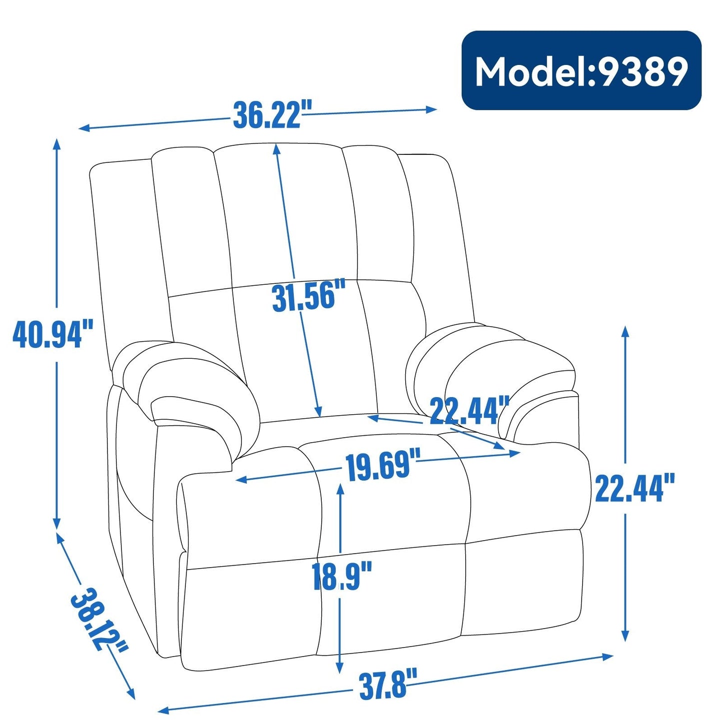 Poltrona reclinabile manuale oversize verde con funzione di rotazione a 360° e oscillazione, rivestimento in tessuto morbido per il massimo comfort