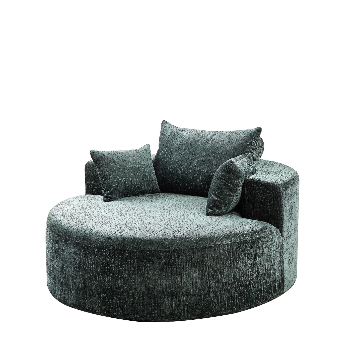 Divano letto singolo rotondo in ciniglia verde con cuscino per lo schienale