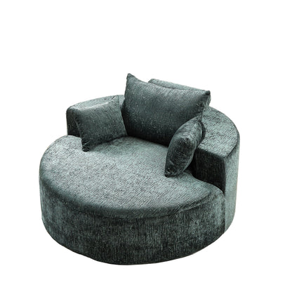 Divano letto singolo rotondo in ciniglia verde con cuscino per lo schienale