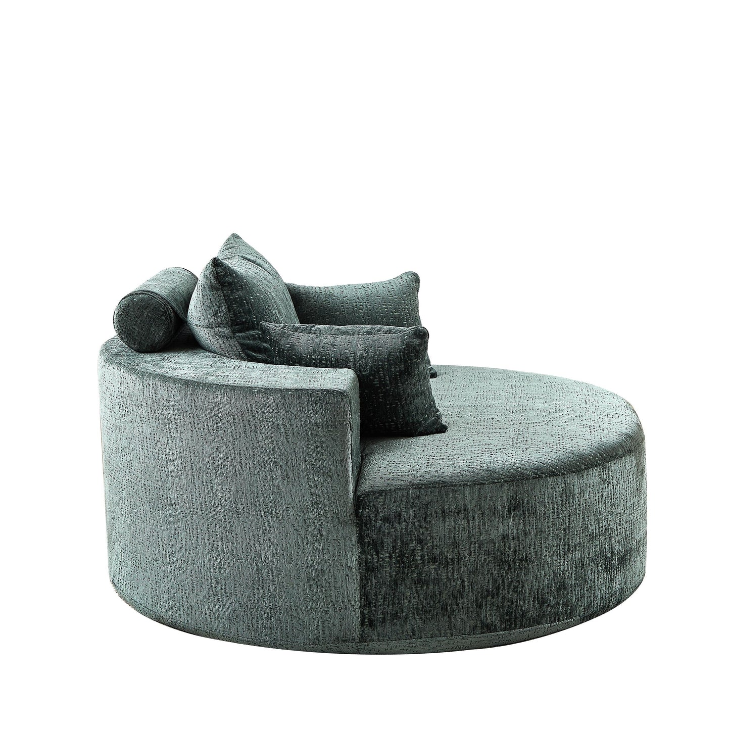 Divano letto singolo rotondo in ciniglia verde con cuscino per lo schienale