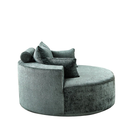 Divano letto singolo rotondo in ciniglia verde con cuscino per lo schienale