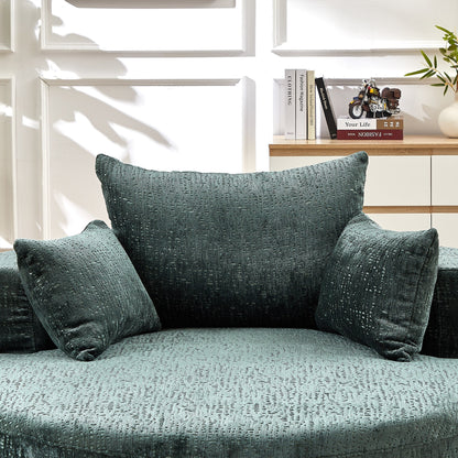 Divano letto singolo rotondo in ciniglia verde con cuscino per lo schienale