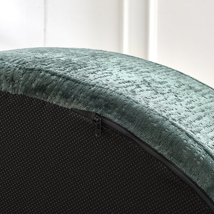 Divano letto singolo rotondo in ciniglia verde con cuscino per lo schienale