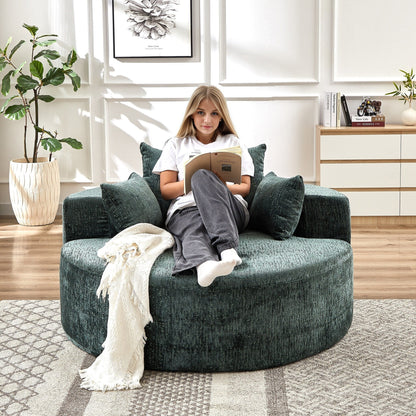 Divano letto singolo rotondo in ciniglia verde con cuscino per lo schienale