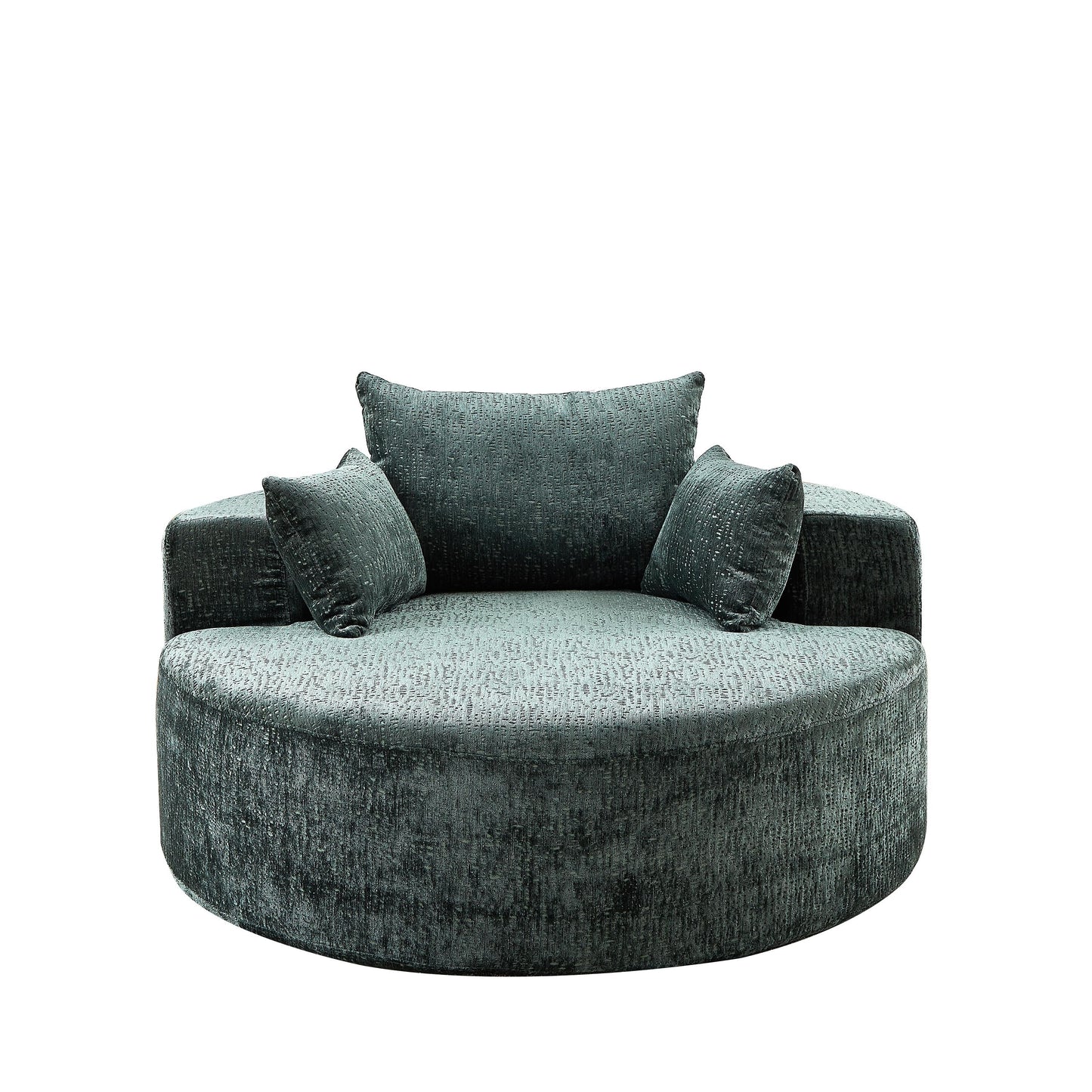 Divano letto singolo rotondo in ciniglia verde con cuscino per lo schienale