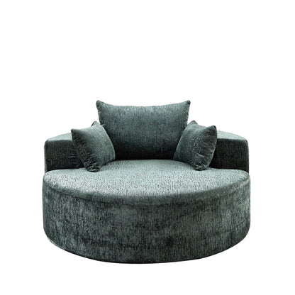 Divano letto singolo rotondo in ciniglia verde con cuscino per lo schienale