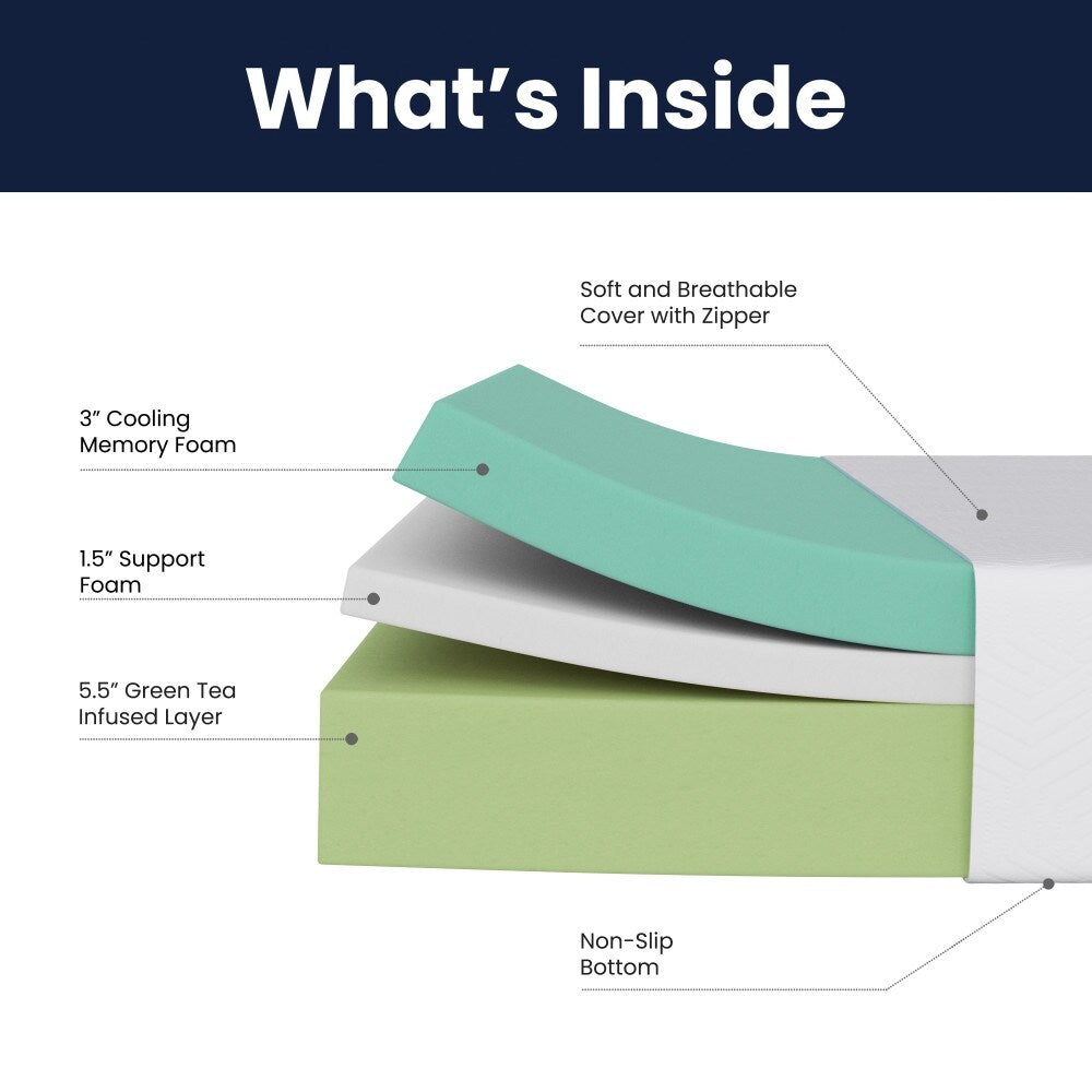 Materasso in memory foam a 3 strati con gel rinfrescante al tè verde in una scatola