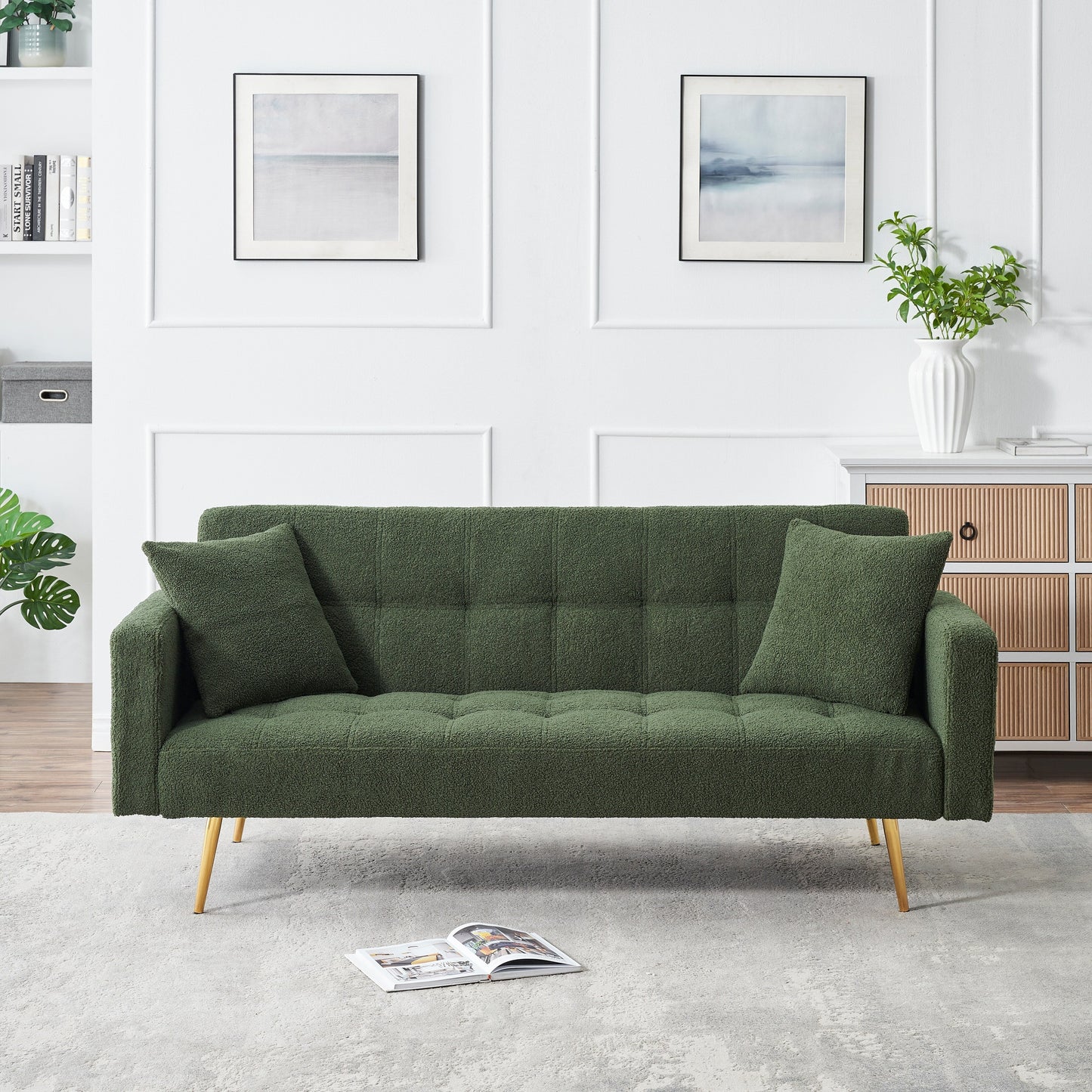 Divano letto trasformabile in pile verde Teddy
