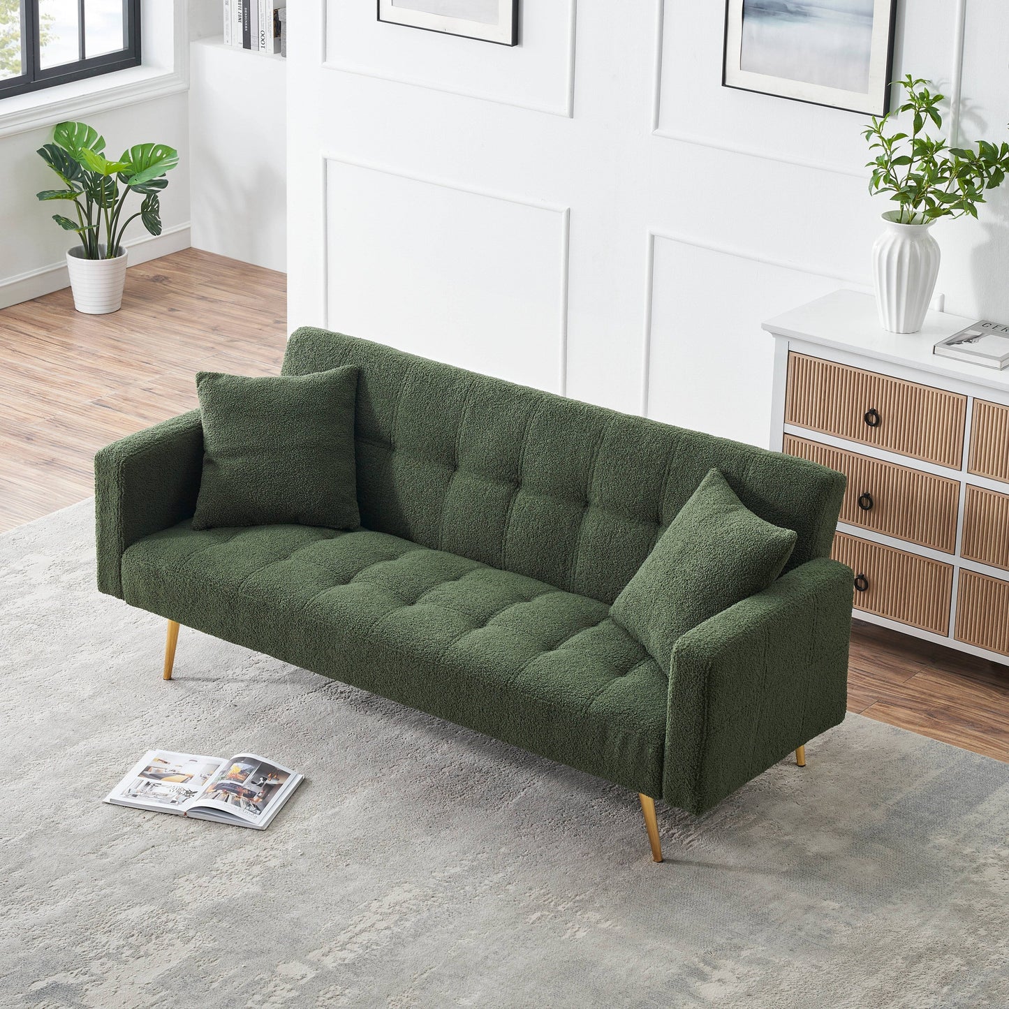 Divano letto trasformabile in pile verde Teddy