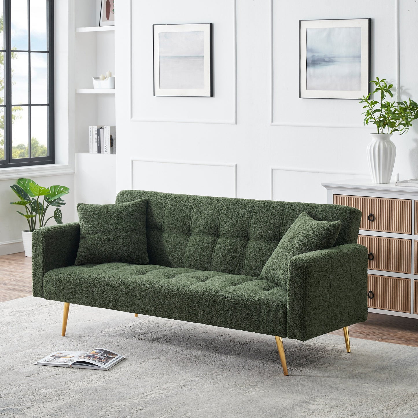 Divano letto trasformabile in pile verde Teddy
