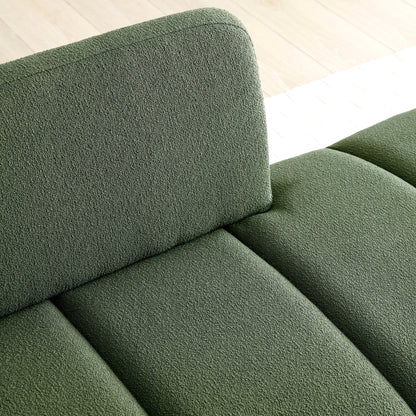 Panca a due posti imbottita verde con gambe dorate