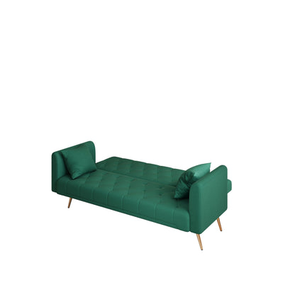 Divano letto trasformabile in velluto verde a 3 posti con cuscini decorativi