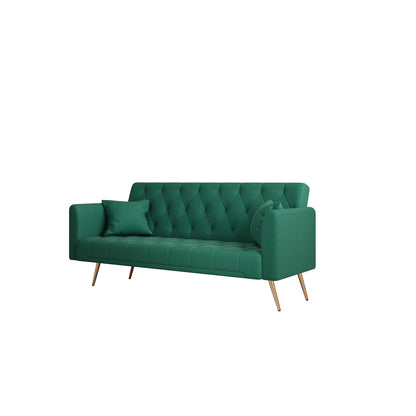 Divano letto trasformabile in velluto verde a 3 posti con cuscini decorativi
