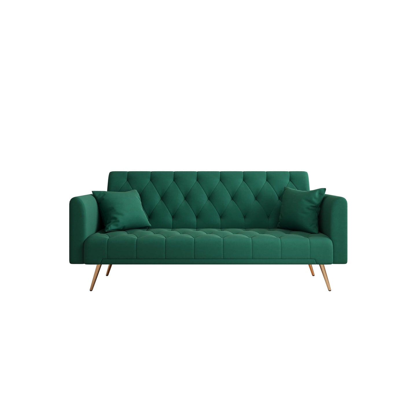Divano letto trasformabile in velluto verde a 3 posti con cuscini decorativi