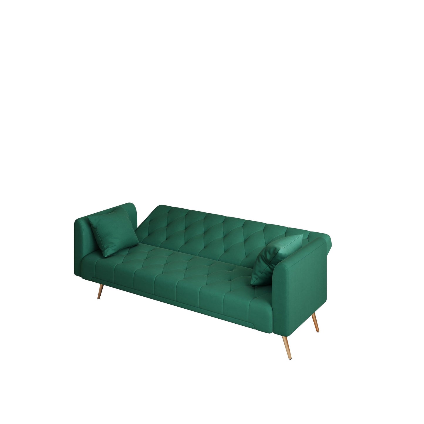 Divano letto trasformabile in velluto verde a 3 posti con cuscini decorativi