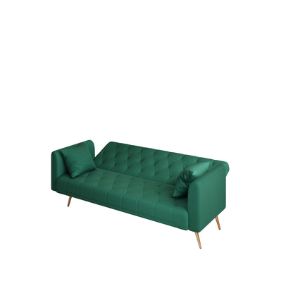 Divano letto trasformabile in velluto verde a 3 posti con cuscini decorativi