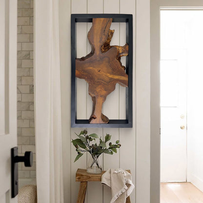 Decorazione da parete in teak Greenage, scultura da parete astratta con bordo vivo