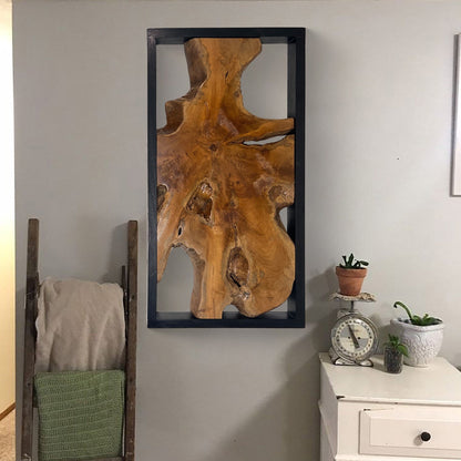 Decorazione da parete in teak Greenage, scultura da parete astratta con bordo vivo