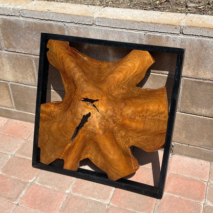 Decorazione da parete in teak Greenage, scultura da parete astratta con bordo vivo