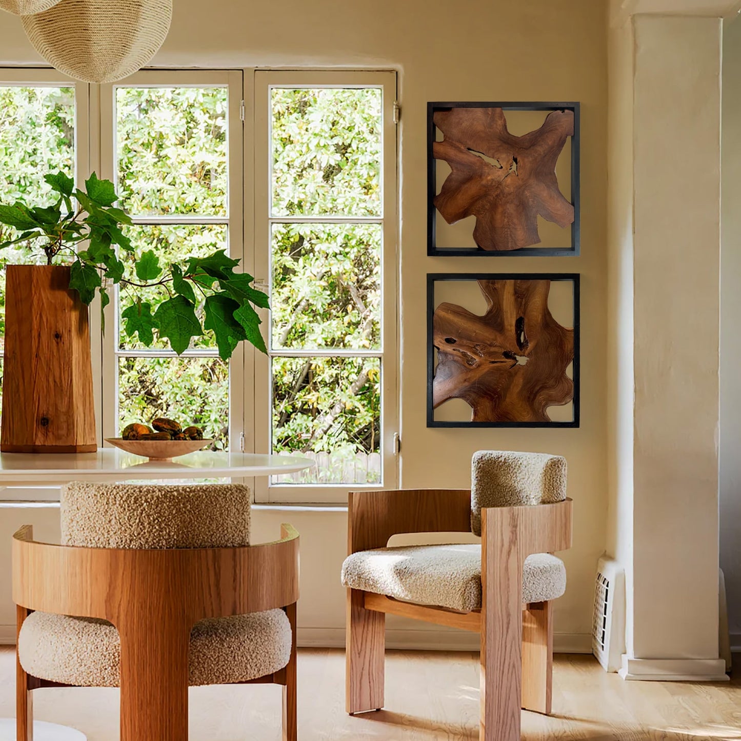 Decorazione da parete in teak Greenage, scultura da parete astratta con bordo vivo