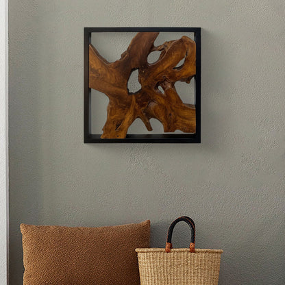 Decorazione da parete in teak Greenage, scultura da parete astratta con bordo vivo