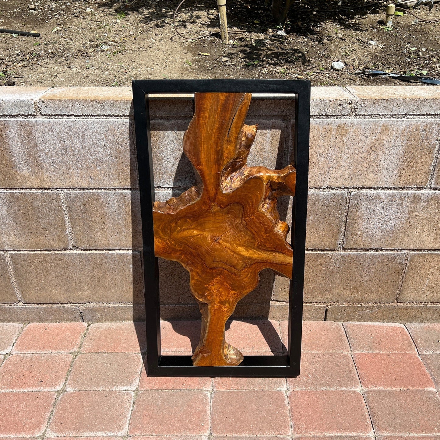 Decorazione da parete in teak Greenage, scultura da parete astratta con bordo vivo