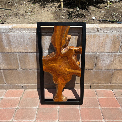 Decorazione da parete in teak Greenage, scultura da parete astratta con bordo vivo