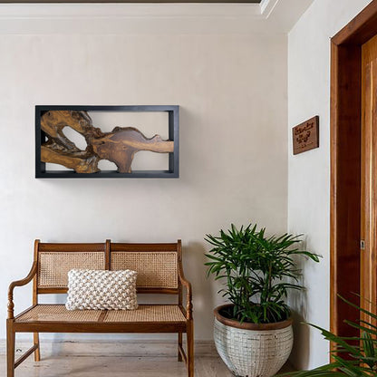 Decorazione da parete in teak Greenage, scultura da parete astratta con bordo vivo