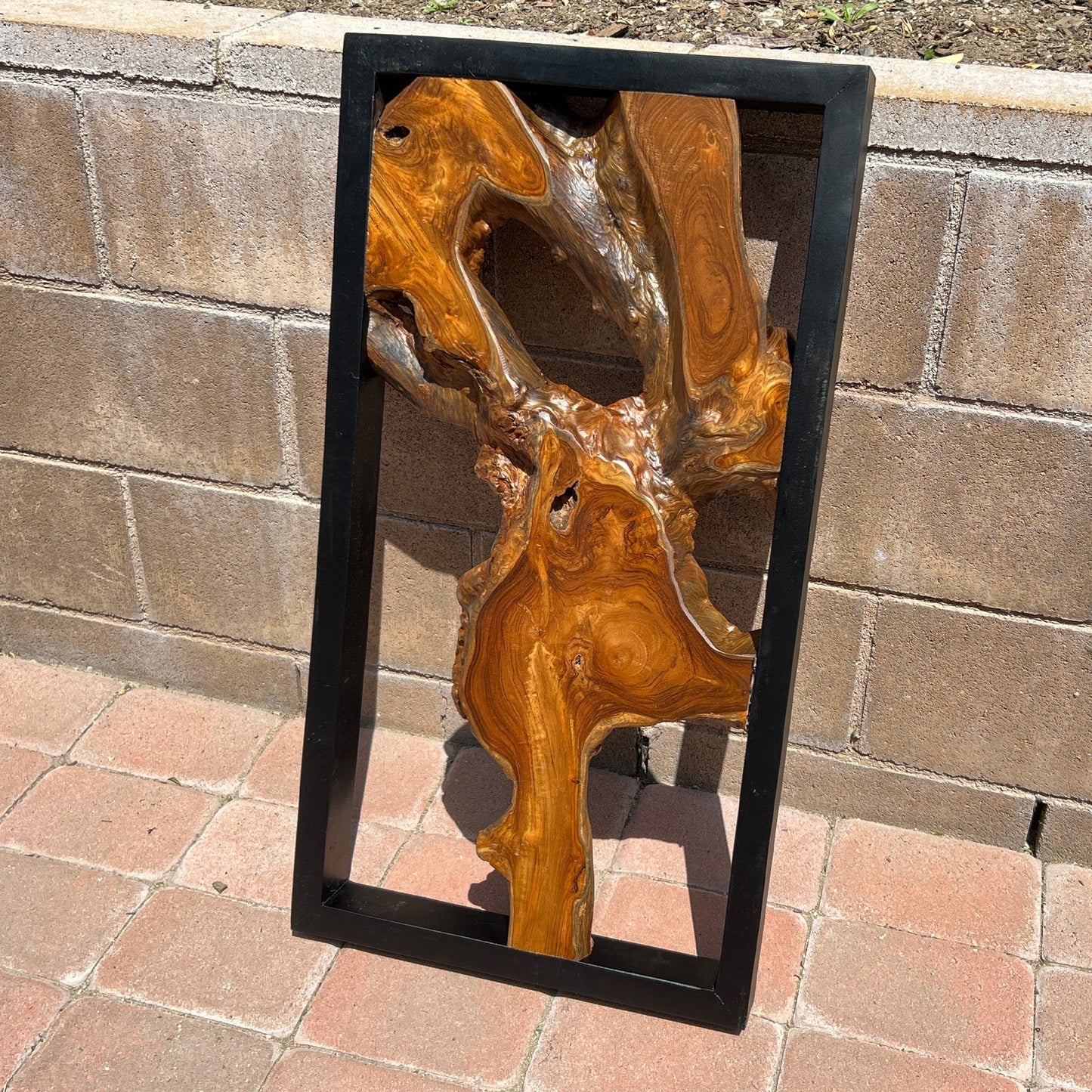 Decorazione da parete in teak Greenage, scultura da parete astratta con bordo vivo