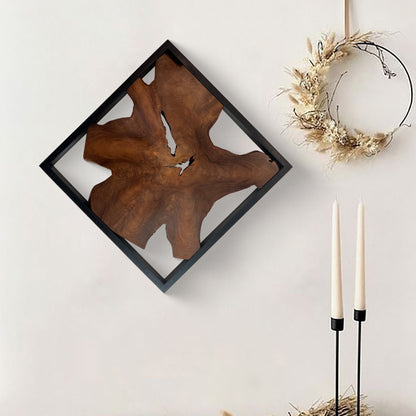 Decorazione da parete in teak Greenage, scultura da parete astratta con bordo vivo