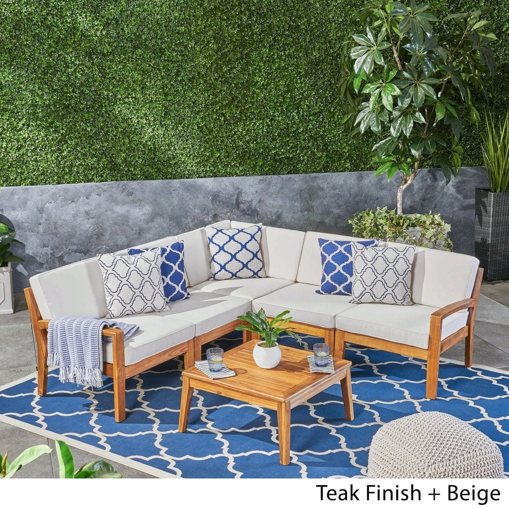 Set di divani componibili da esterno Grenada in legno di acacia da 6 pezzi di Christopher Knight Home