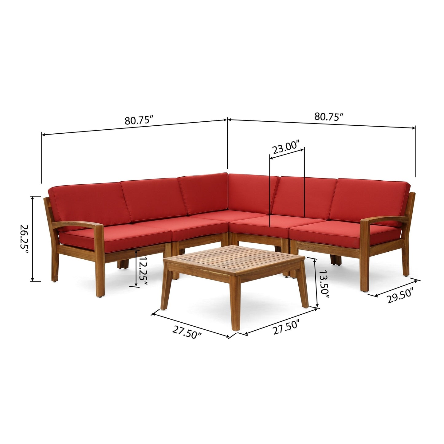 Set di divani componibili da esterno Grenada in legno di acacia da 6 pezzi di Christopher Knight Home