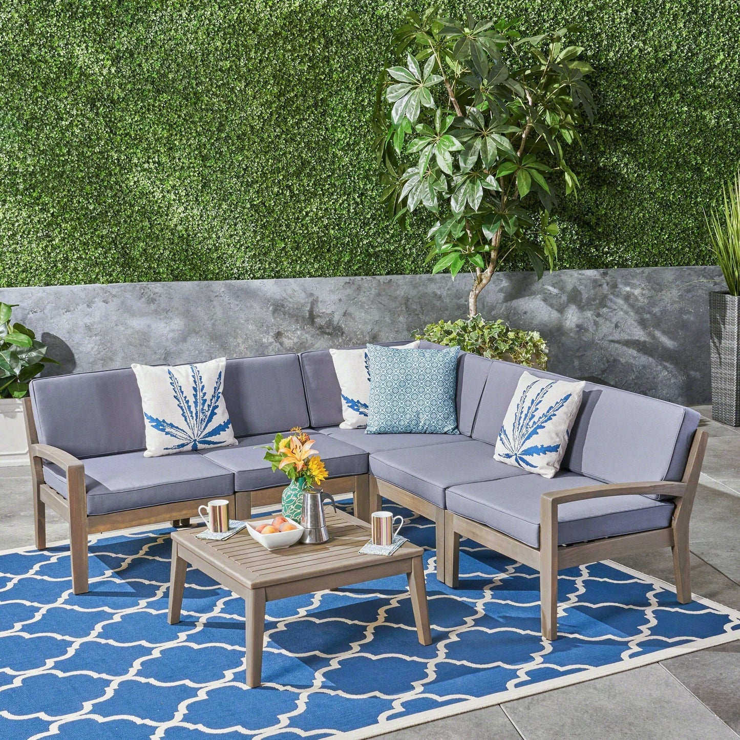 Set di divani componibili da esterno Grenada in legno di acacia da 6 pezzi di Christopher Knight Home