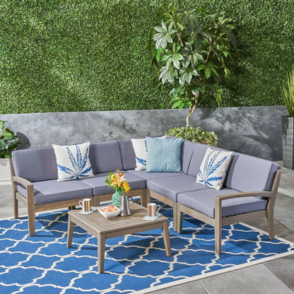 Set di divani componibili da esterno Grenada in legno di acacia da 6 pezzi di Christopher Knight Home