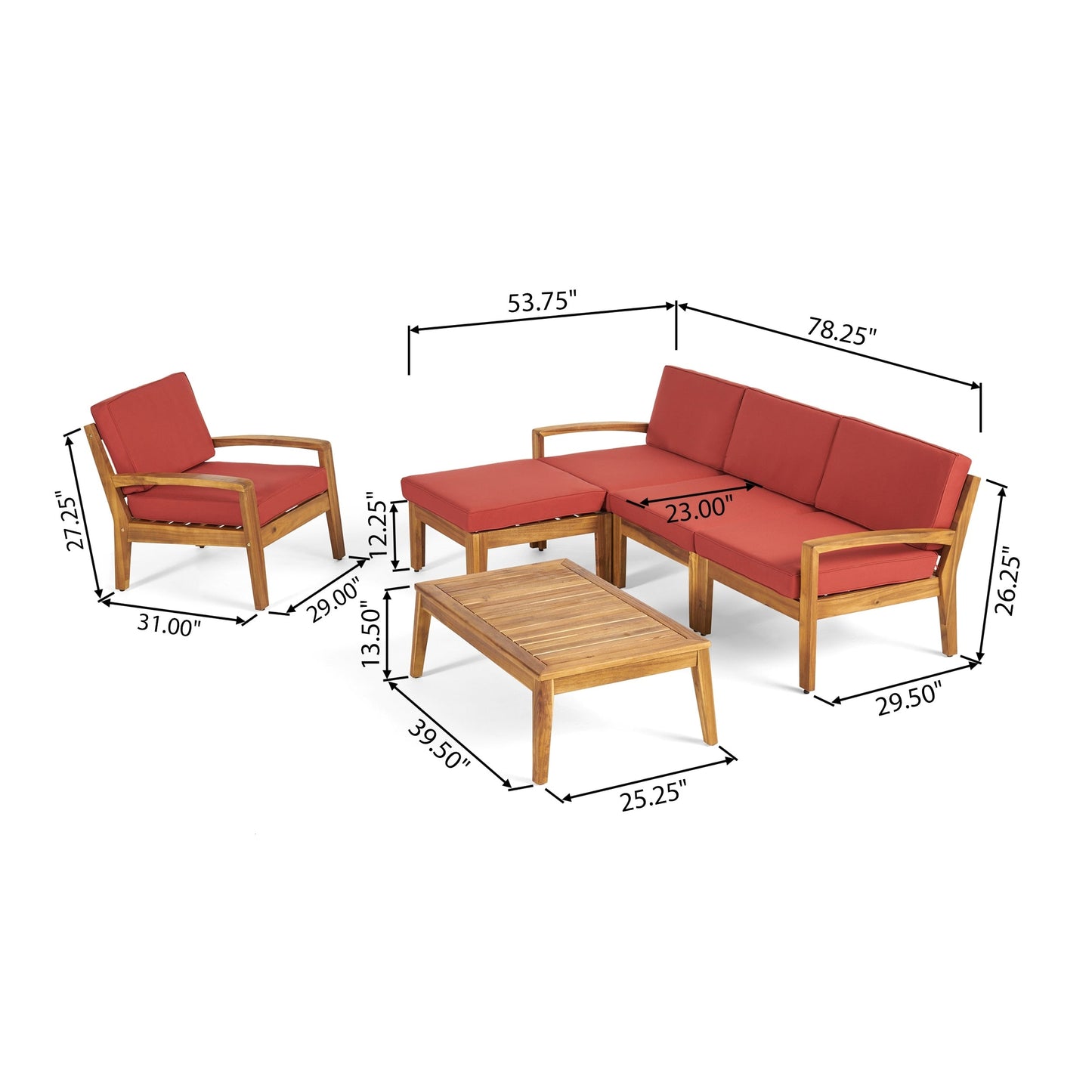 Set di divani componibili da esterno Grenada a 4 posti in acacia di Christopher Knight Home