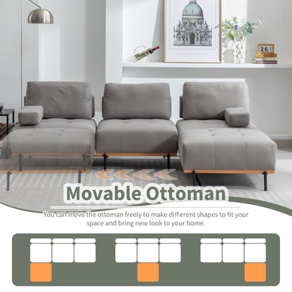 Divano a L in tessuto grigio da 100,7'', 3 posti con gambe in metallo, pouf mobile e cuscini posteriori rimovibili