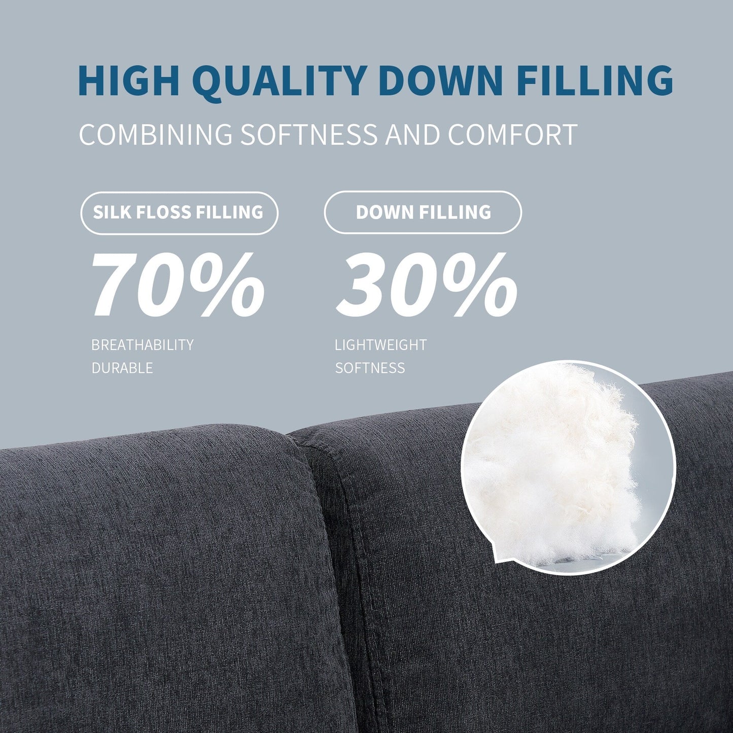 Divano a 3 posti a forma di L in poliestere grigio da 102,4'' con poggiapiedi reversibile, cuscini spessi e gambe in plastica resistente