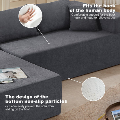 Divano componibile a L in tessuto grigio da 107,48'' a 3 posti con chaise longue e cuscini da 16,53 pollici