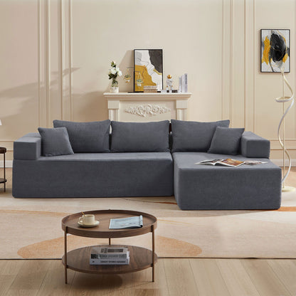Divano componibile a 3 posti in tessuto grigio a forma di L da 107,48'' con cuscini da 16,53'' e chaise longue, design a 2 pezzi