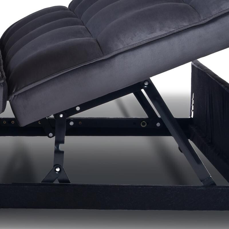 Divano letto trasformabile 3 in 1 in velluto grigio, divano estraibile con tasche laterali, prodotto in Vietnam